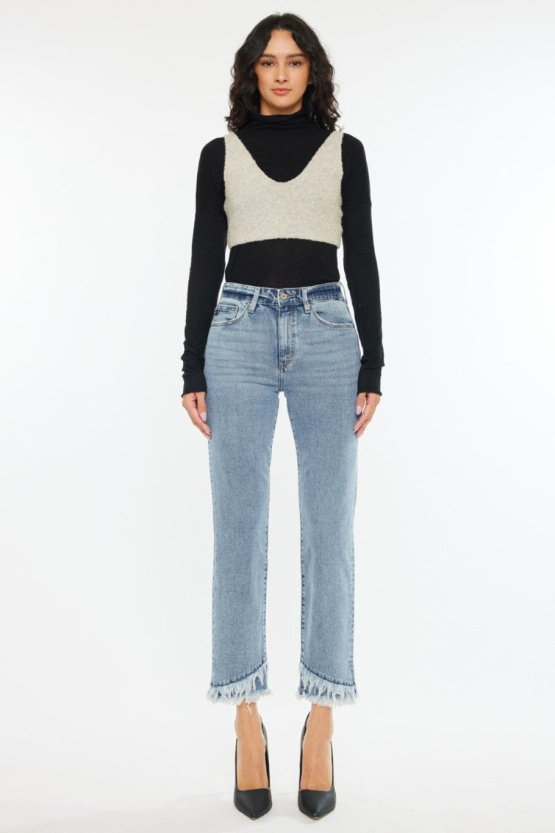 Kancan Raw Hem High Rise Straight Jeans - Bottoms Sale